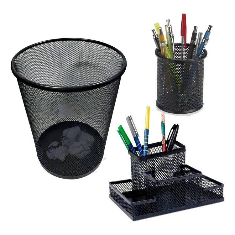 Kit Organizador Escritório C/ 3 Pcs P.caneta Lixeira Clips

