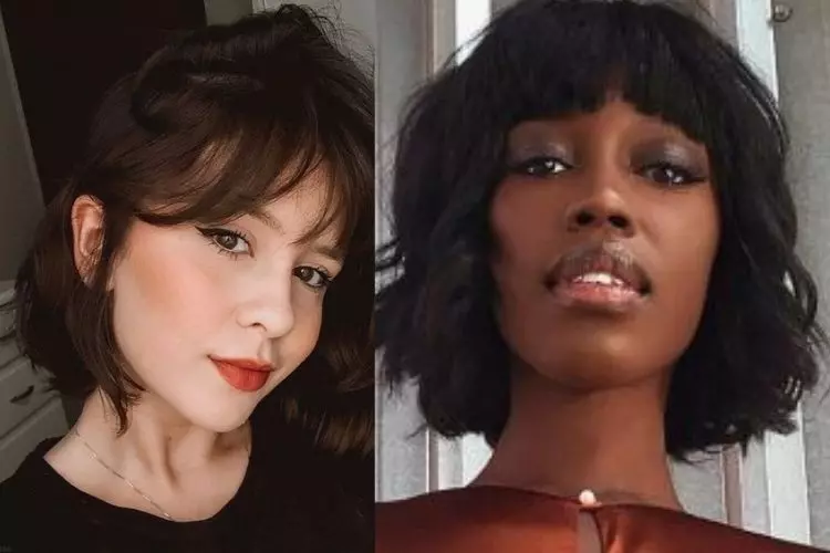Duas moças com Corte de cabelo curto com franja
