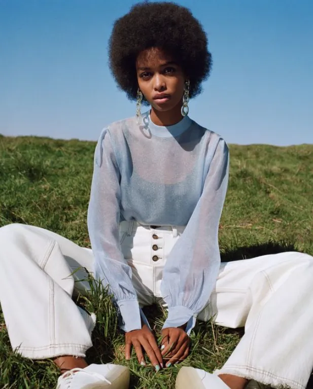 Looks de ano novo: Blusa manga comprida transparência azul