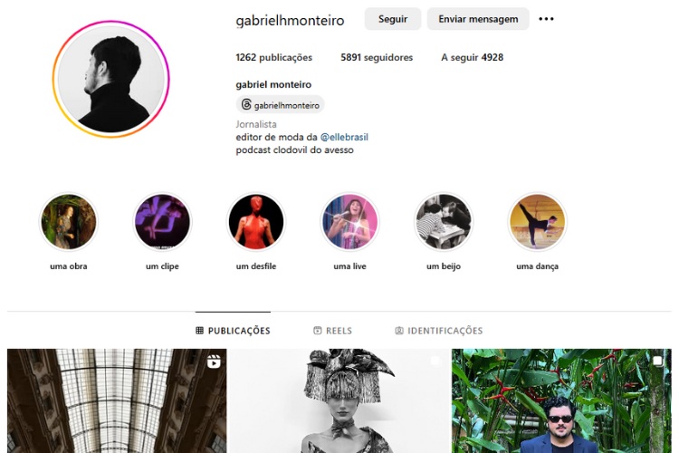 Captura de tela do perfil de Gabriel Monteiro no Instagram 