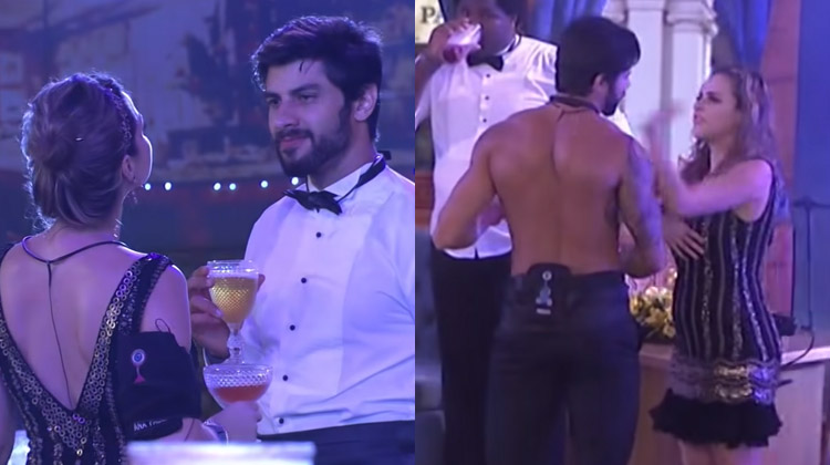Montagem com duas fotos de Ana Paula e Renan discutindo