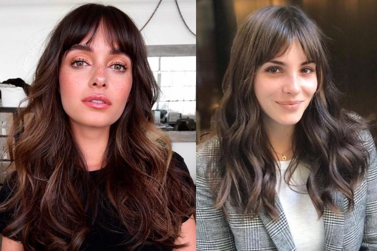 Duas mulheres com curtain bangs cabelo longo
