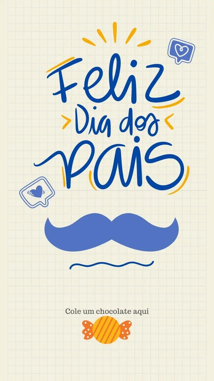 Cartão feliz Dia dos Pais com fundo bege quadriculado, frase "feliz dia dos pais" e espaço para colar um doce 