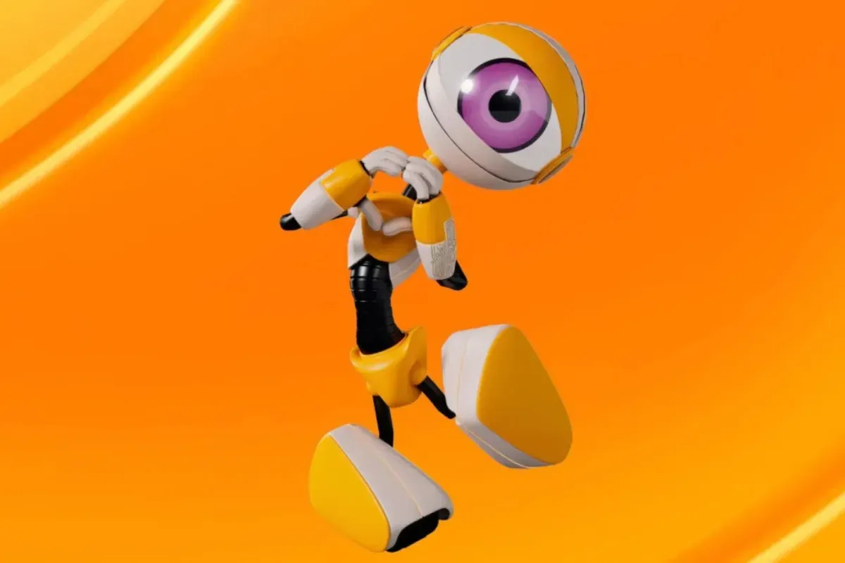 Mascote robô amarelo com grande olho representando votação do Big Brother Brasil