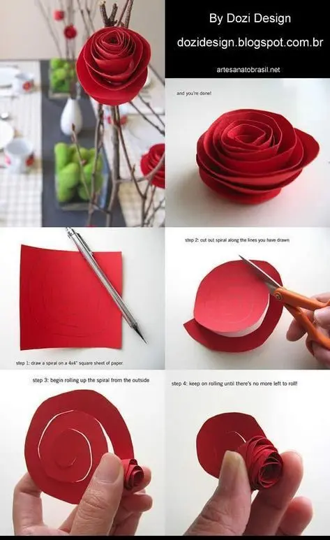 Tutorial de como fazer rosa de papel