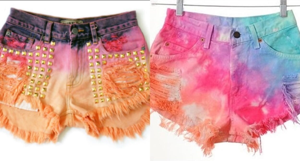 short jeans tie dye