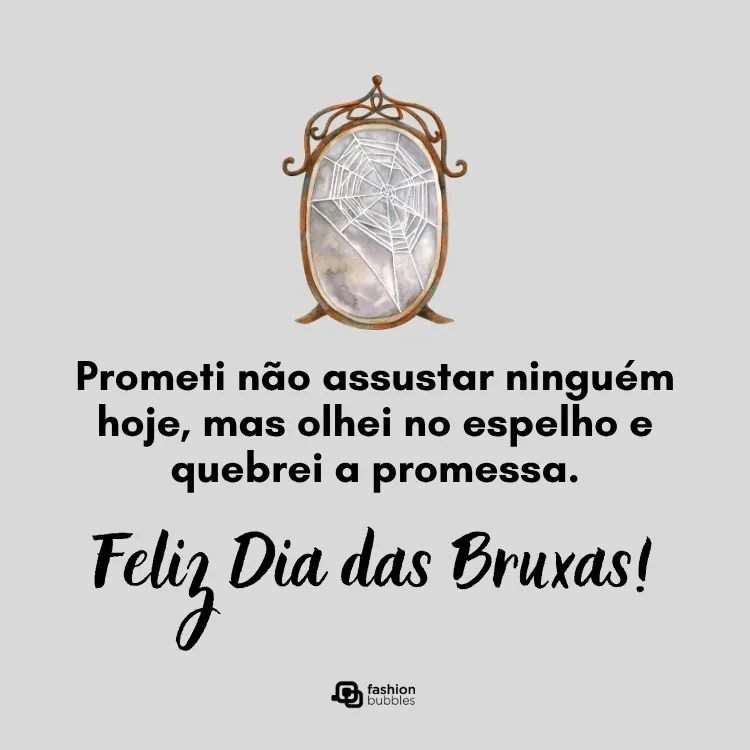 Ilustração de espelho quebrado com texto de Dia das Bruxas divertido
