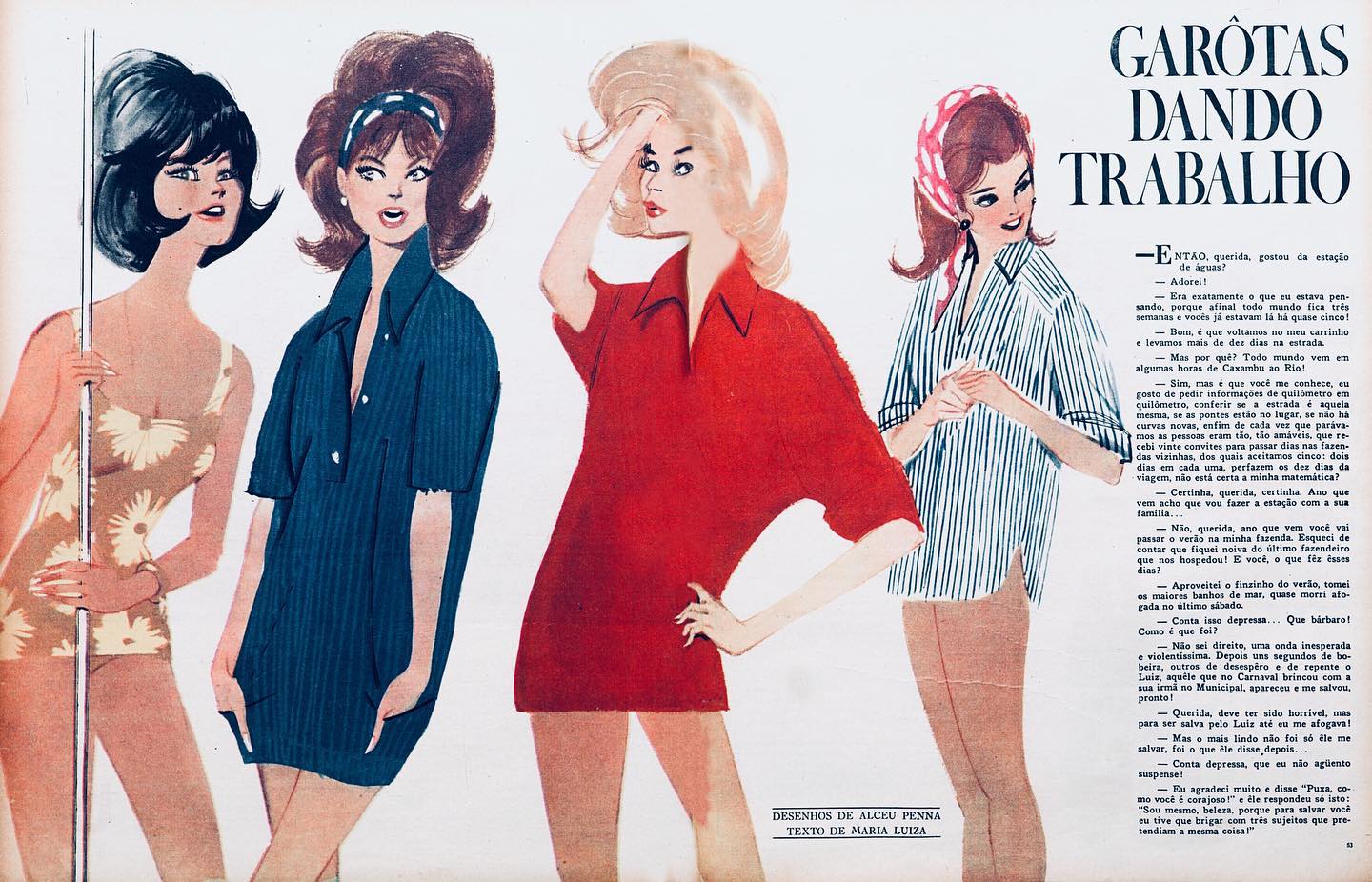 "Garotas dando trabalho", desenho de Alceu Penna, 1964.
