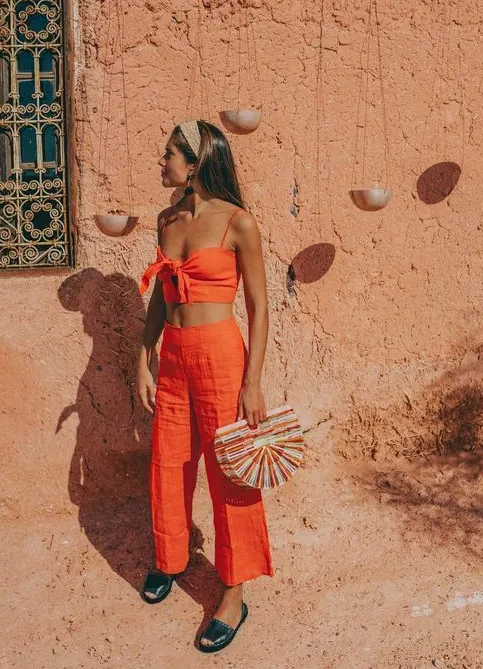 Cropped e calça laranja viscose