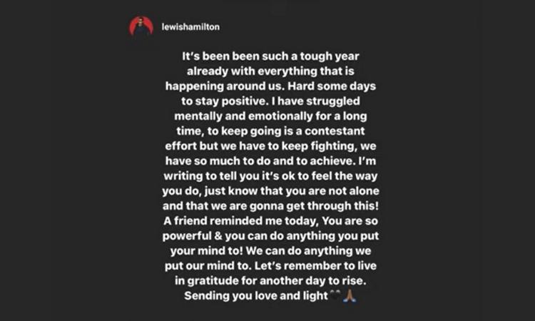 desabafo de Lewis Hamilton sobre saúde mental