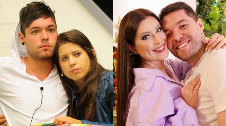 Montagem com duas fotos: Andressa e Nasser no BBB e atualmente