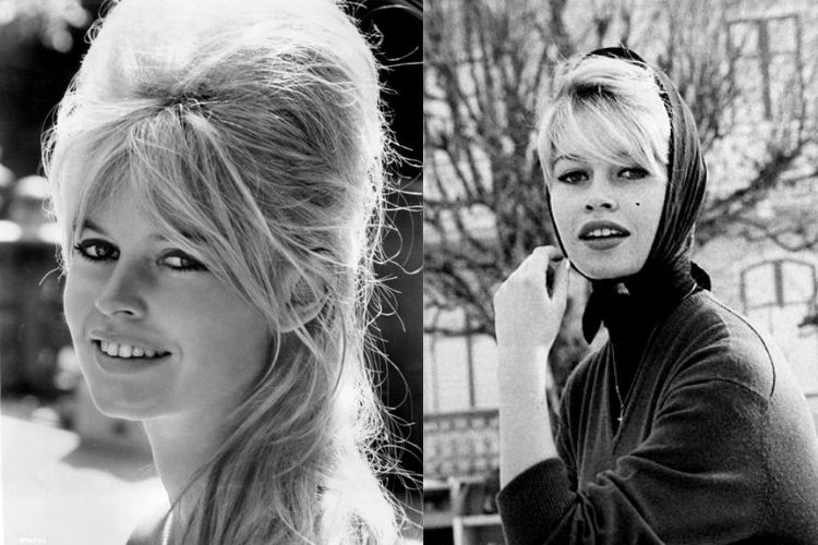 Montagem com duas fotos da atriz Brigitte Bardot nos anos 1960