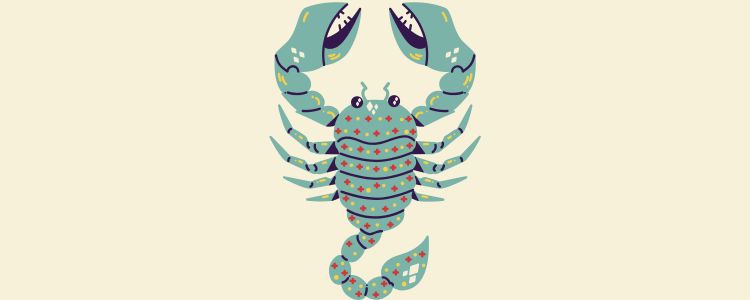 Fundo bege com símbolo do signo de Escorpião com horóscopo de hoje