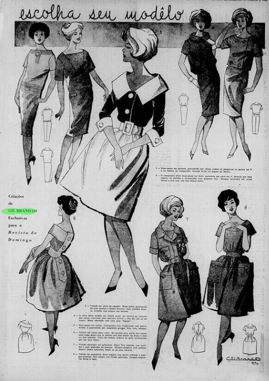 "Escolha seu modelo", ilustrações de Gil Brandão na Revista de Domingo, 1959.