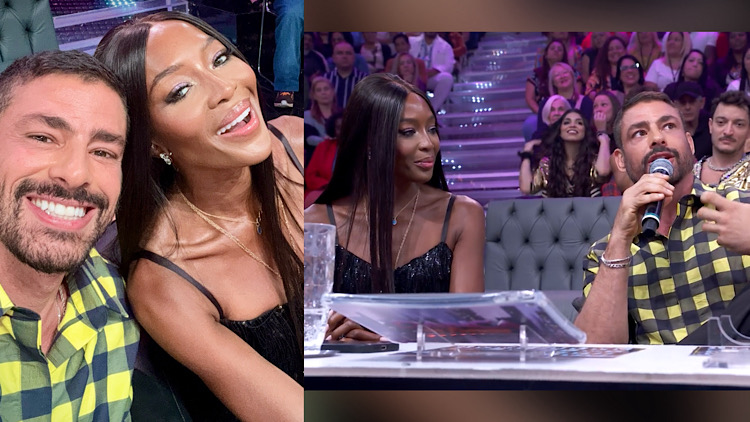Antiga relação de Naomi Campbell e Cauã Reymond vem à tona no palco do Domingão com Huck.