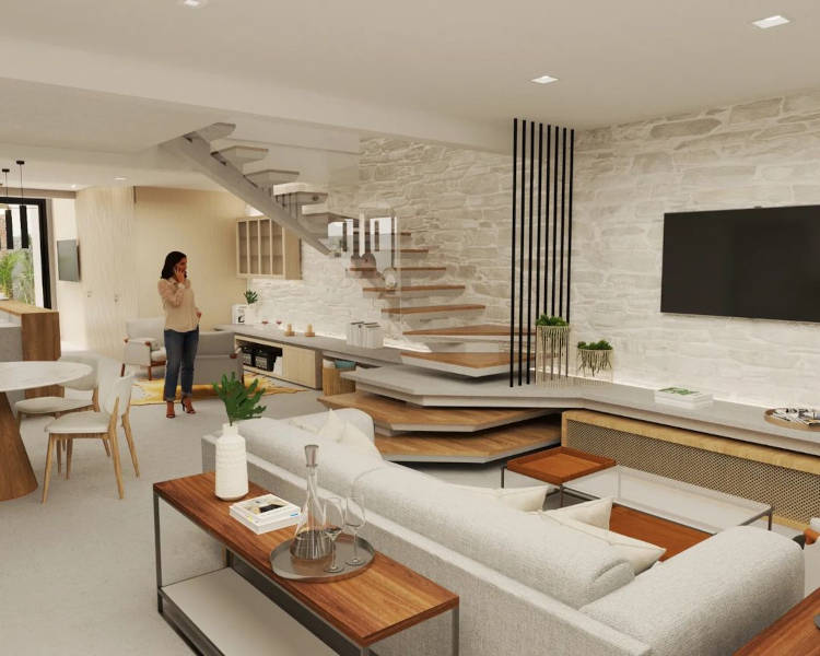 Sala de estar com escada.