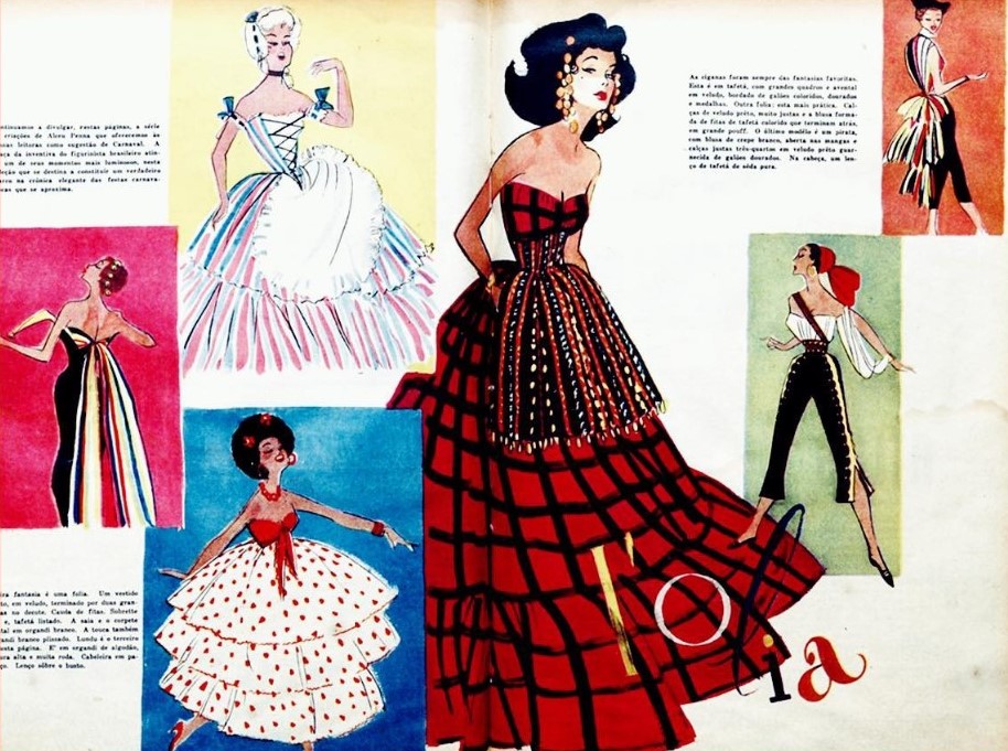 "Folia", desenhos e legendas de Alceu Penna para a revista "O Cruzeiro", 1953.