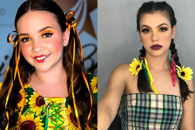 Maquiagem junina: Abuse das fitas, flores e da make acompanhando os tons trabalhados