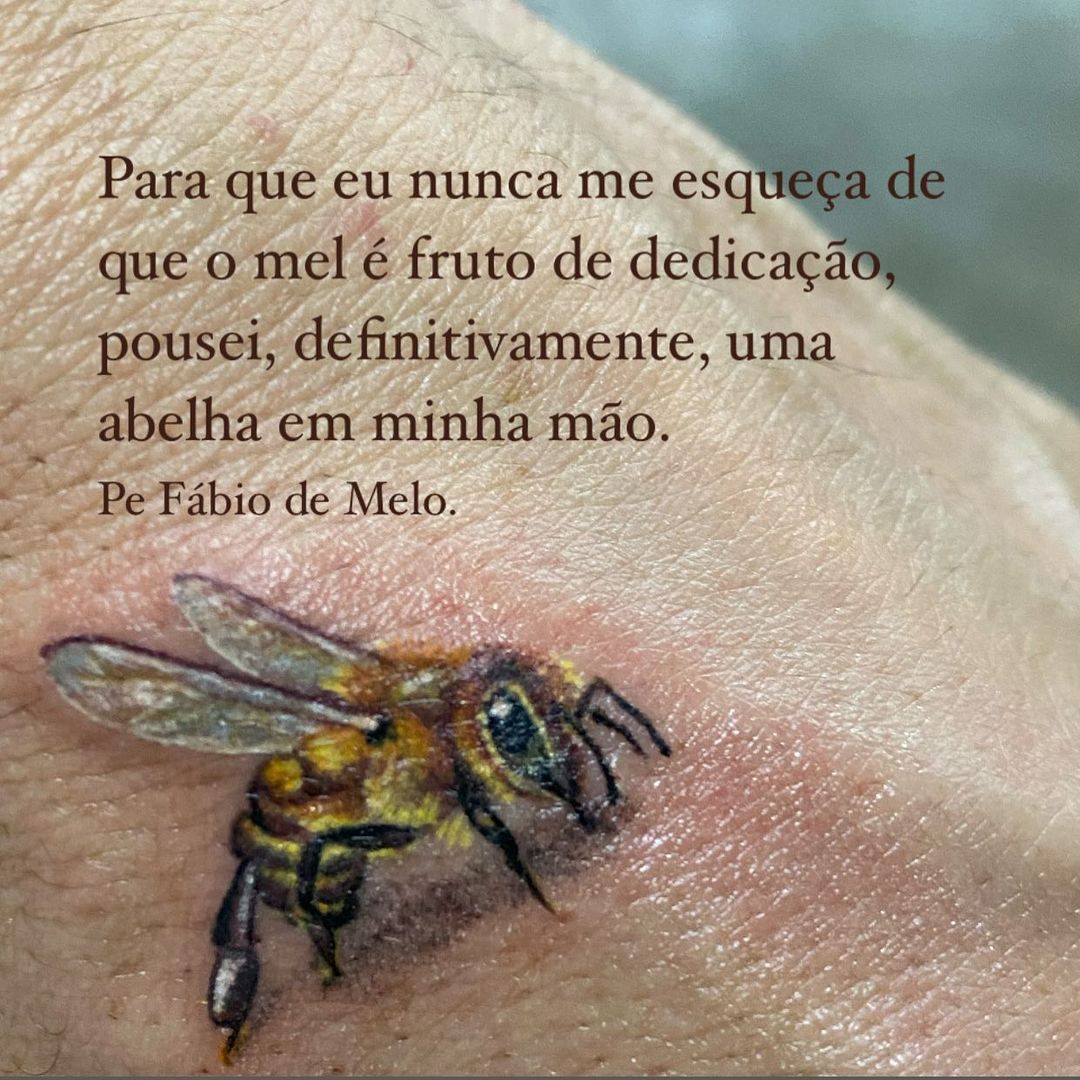 Significado da abelha do Padre: Para que eu nunca me esqueça de que o mel é fruto de dedicação, pousei, definitivamente, uma abelha em minha mão.