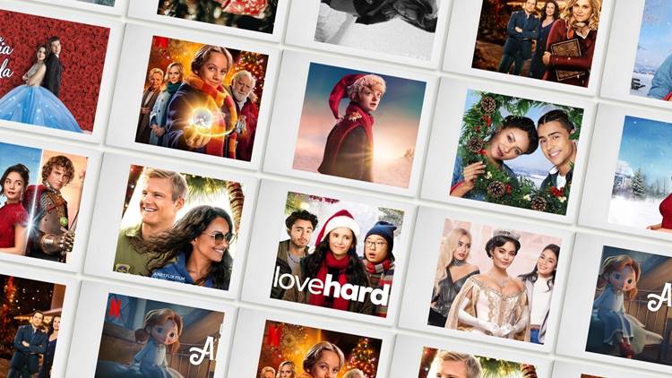 Foto com vários filmes de Natal disponíveis na Netflix.