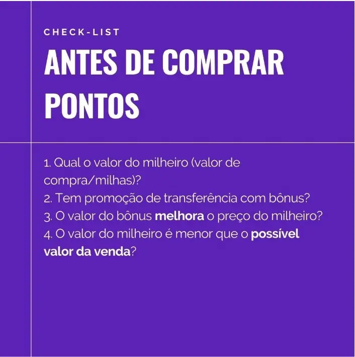 check-list para comprar milhas - vender milhas