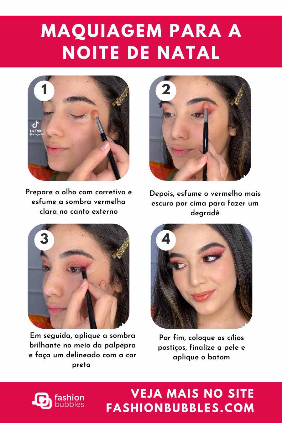 Ilustração com o tutorial de maquiagem de Natal