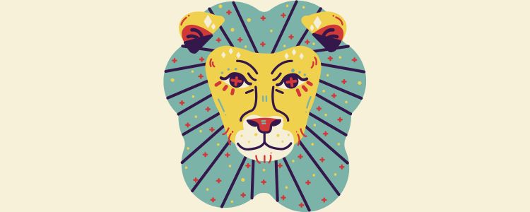 Fundo bege com símbolo do signo de Leão com horóscopo de hoje