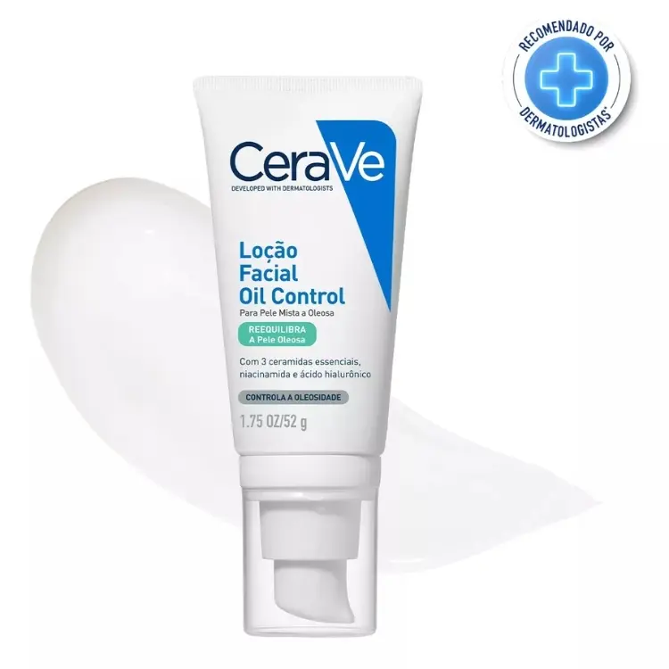 Emabalagem branca e azul da Loção Facial Hidratante Oil Control, CeraVe