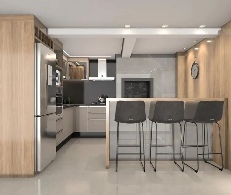 projeto digital de apartamento pequeno, cozinha americana