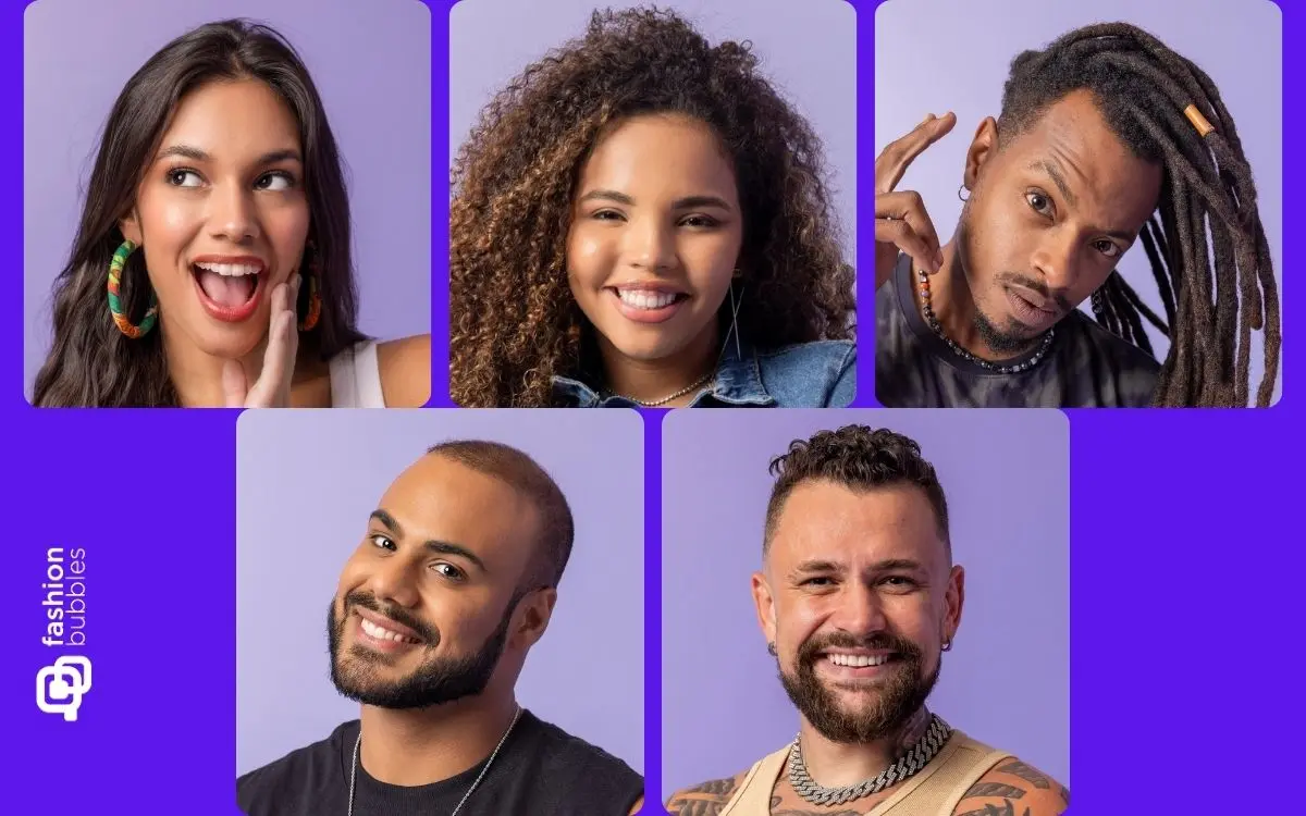 montagem com foto de Alane, Pitel, Luigi, Marcus e Vinicius, participantes da enquete BBB 24 5º Paredão