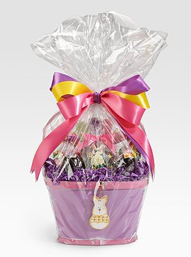 Cesta de Páscoa em rosa e roxo
