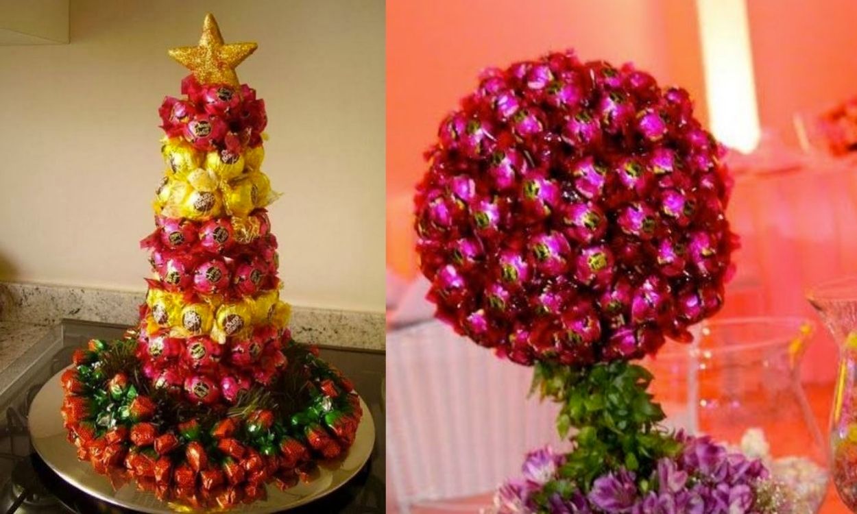Decoração de Natal feita com bombons