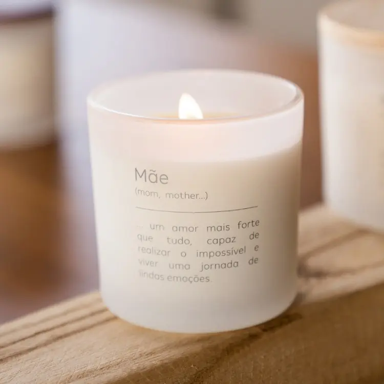 Vela aromática com mensagem de Dia das Mães 