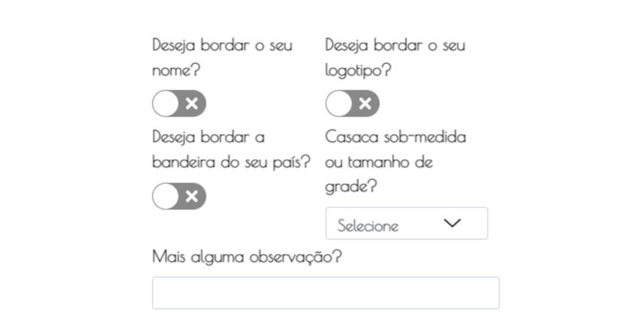 Escolha do tamanho e detalhes da peça.