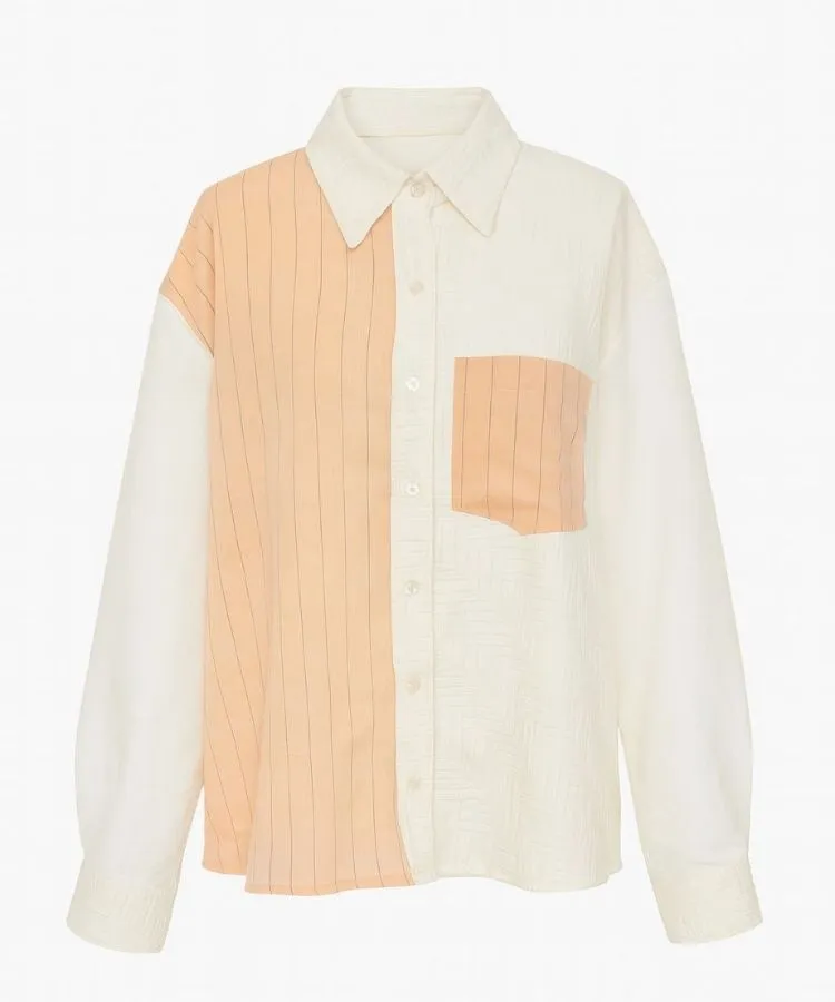 Camisa branca e amarela de manga longa em upcycling