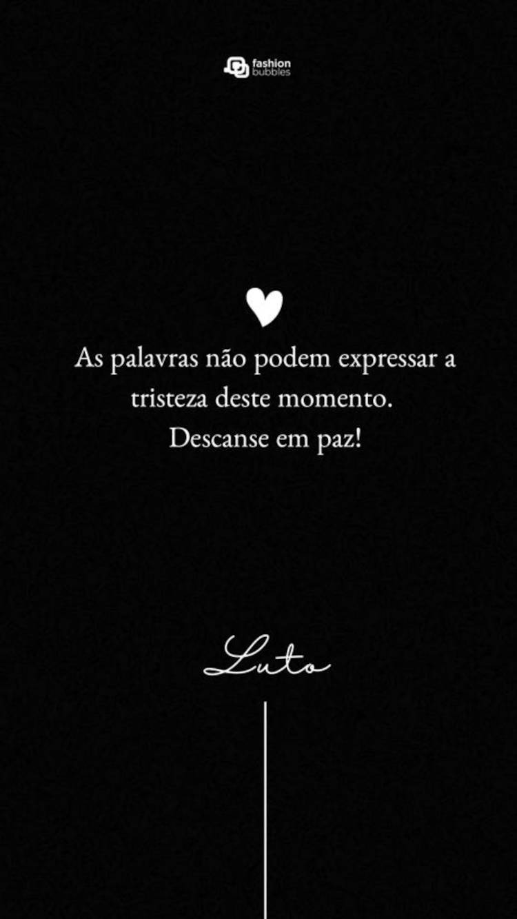 Mensagem de luto para compartilhar: As palavras não podem expressar a tristeza deste momento. Descanse em paz! Mensagem "As palavras não podem expressar a tristeza deste momento. Descanse em paz!" em letras brancas sobre fundo preto e desenho de coração