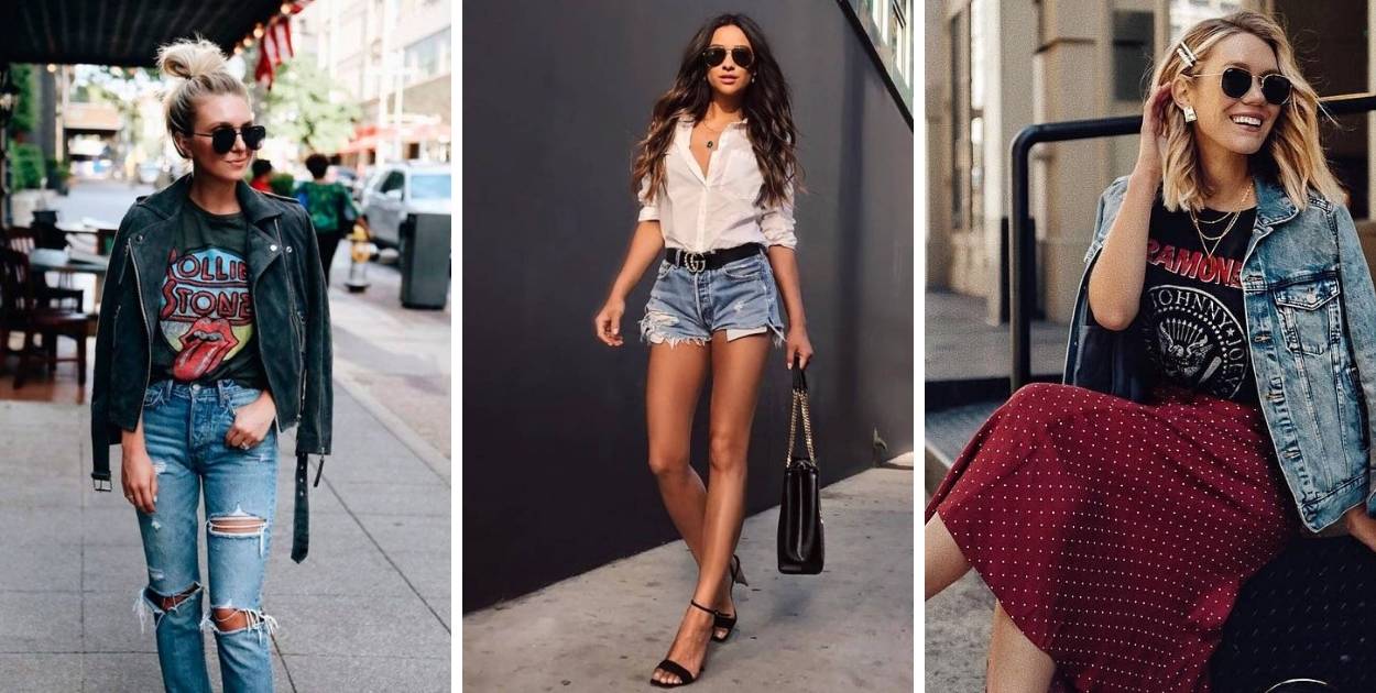 Montagem com fotos de mulheres suando calça jeans destroyed, shorts e jaqueta