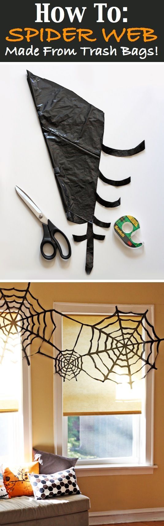 Passo a passo teia de aranha com saco plástico preto
