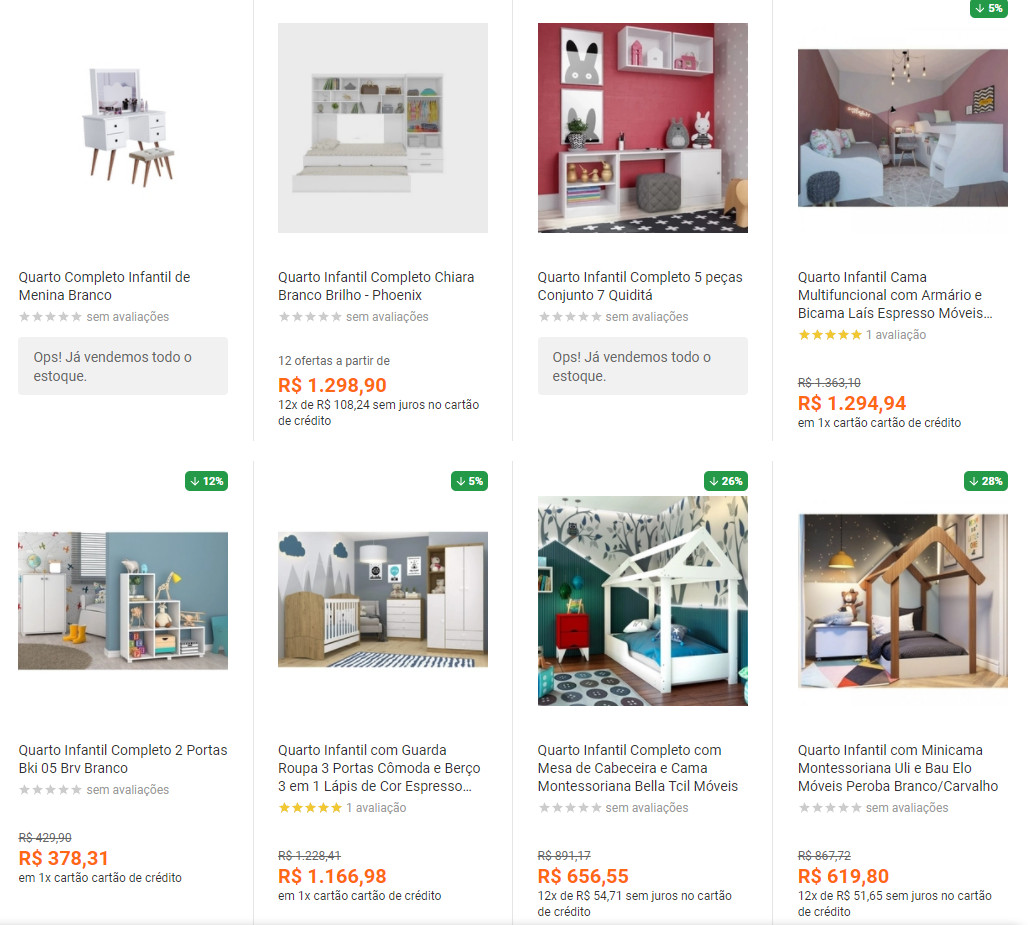Print de tela da Shoptime com opções de decoração para quarto infantil 