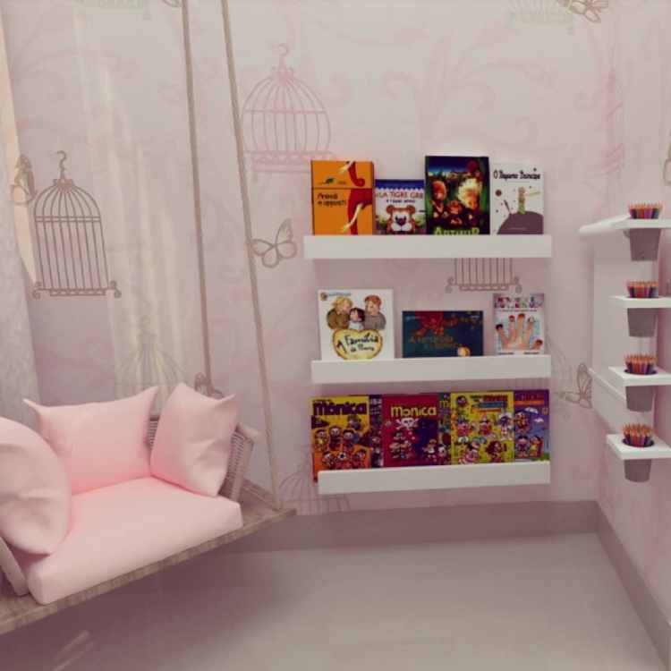 canto de quatro infantil com prateleiras e livros apoiados