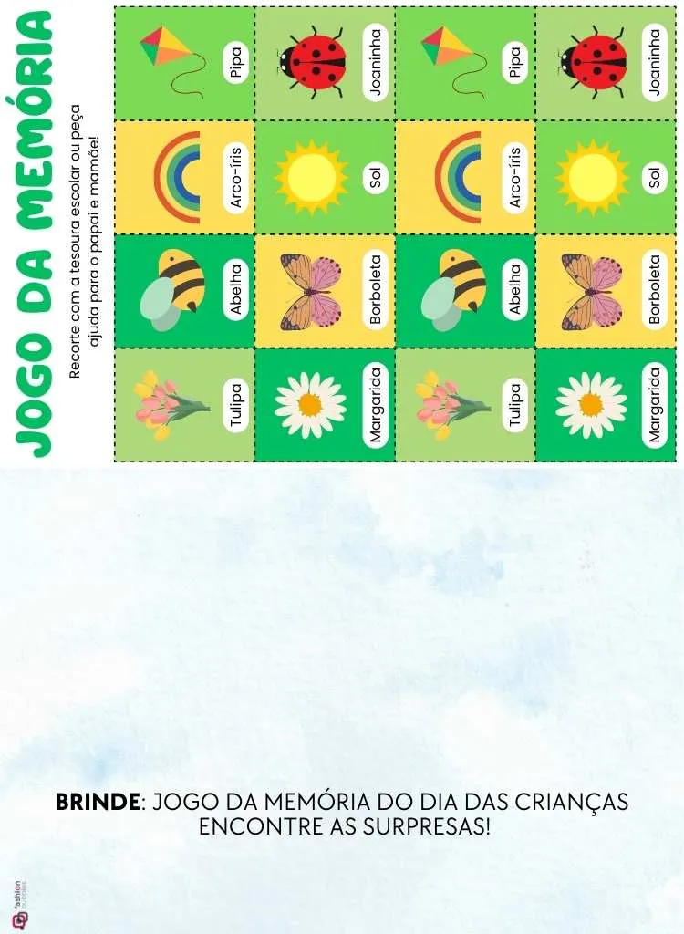 Modelo parte de dentro sem frase com Jogo da Memória para meninos