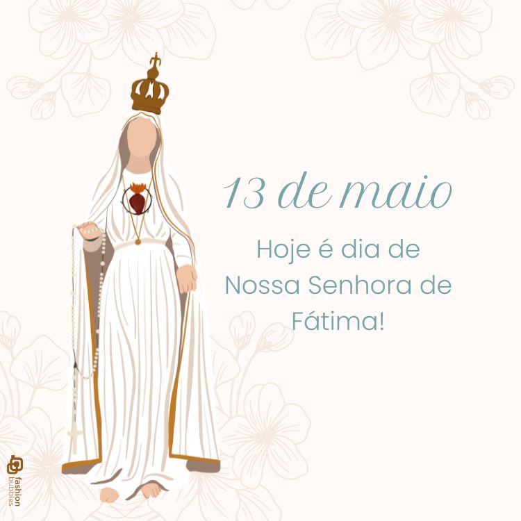 Frase escrita em fundo bege com desenho digital de nossa senhora de fátima