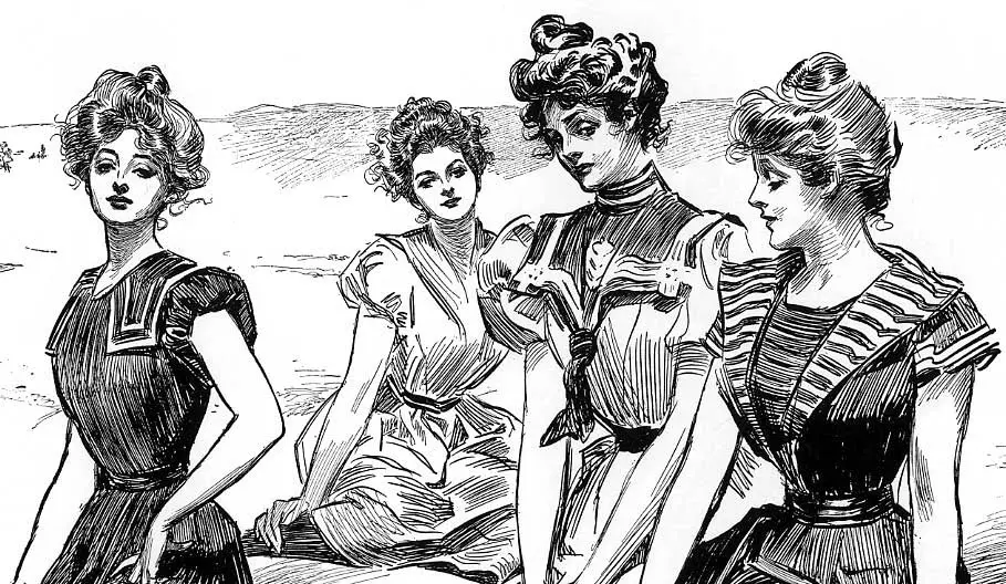 Gibson Girls por Charles Dana Gibson, c. 1900. Gibson Girls por Charles Dana Gibson, c. 1900.