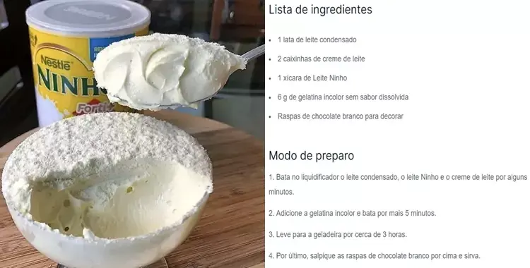 Receita de Mousse de leite ninho.