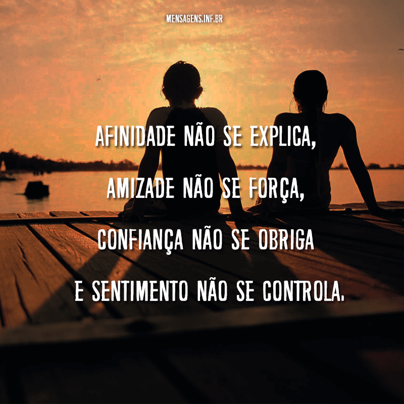 Foto de pessoas sentadas em deck no rio e frase " Afinidade não se explica, amizade não se força, confiança não se obriga e sentimento não se controla."