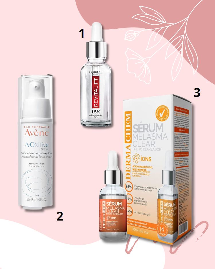 Montagem com 3 itens de sérum facial para comprar na Amazon - skincare