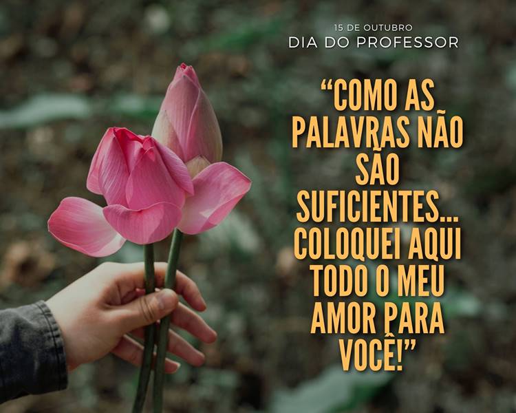 Foto de pessoa de pele clara segurando flores e frase “Como as palavras não são suficientes... coloquei aqui todo o meu amor para você!”