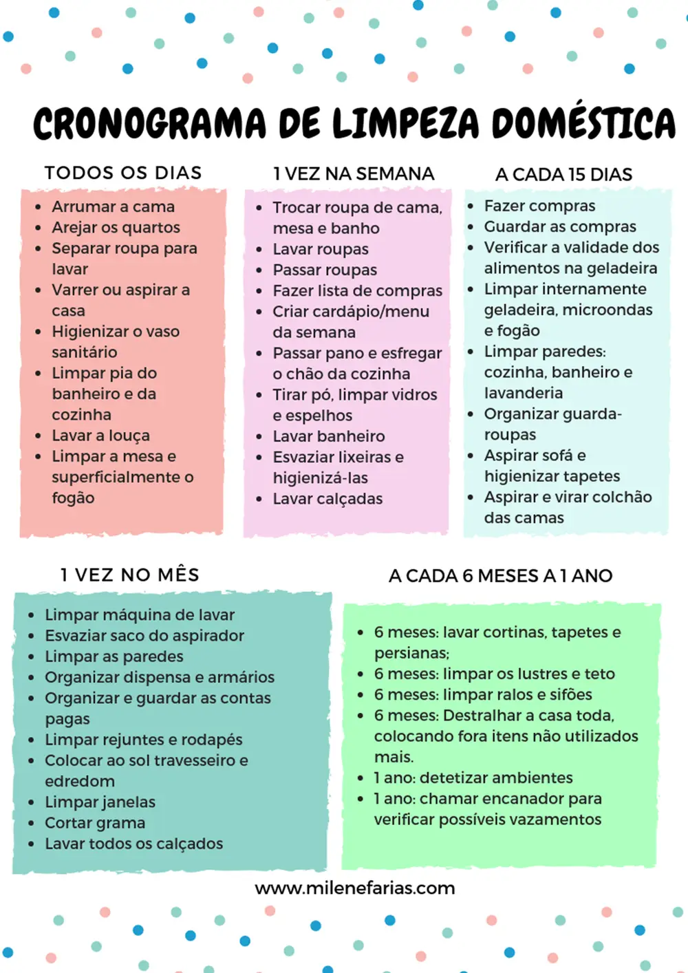 Cronograma de limpeza doméstica - glow up.