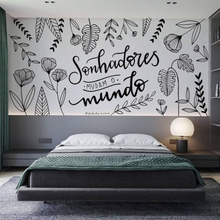 Decoração fácil para quarto com parede desenhada.