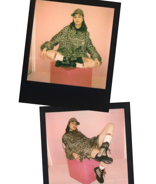 Fotos polaroid do look de oncinha da Dior 